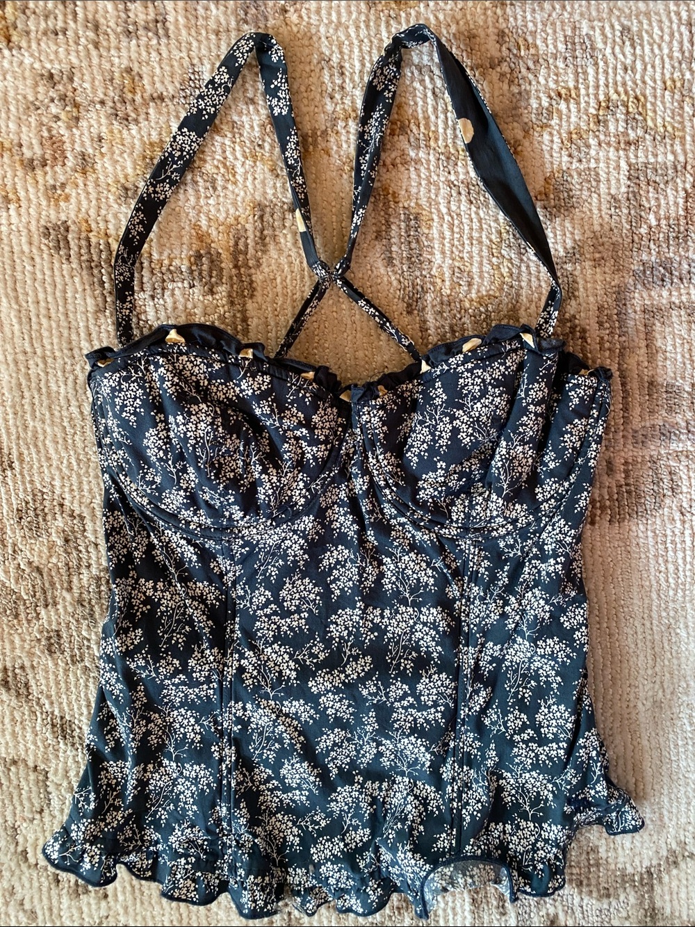 Abercrombie & Fitch Black Floral Halter-Style Cami corset bustier medium